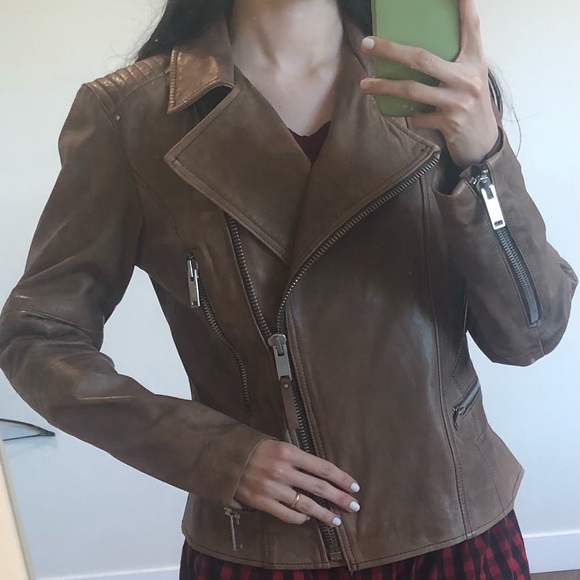 brown mango real leather jacket - Picture 1 of 16